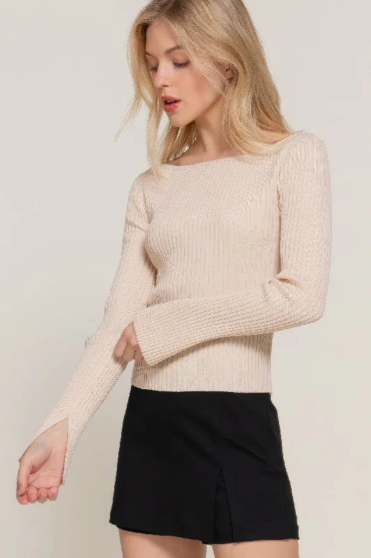 Long Sleeve Boat Neck Sweater Velvet Chenille Corduroy