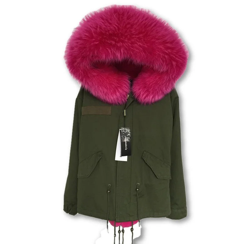 Women Winter Army Green Jacket Coats Thick Parkas Plus Size Real Fur Collar Hooded Outwear Fitted Jacket Loose Jacket Oversized Jacket