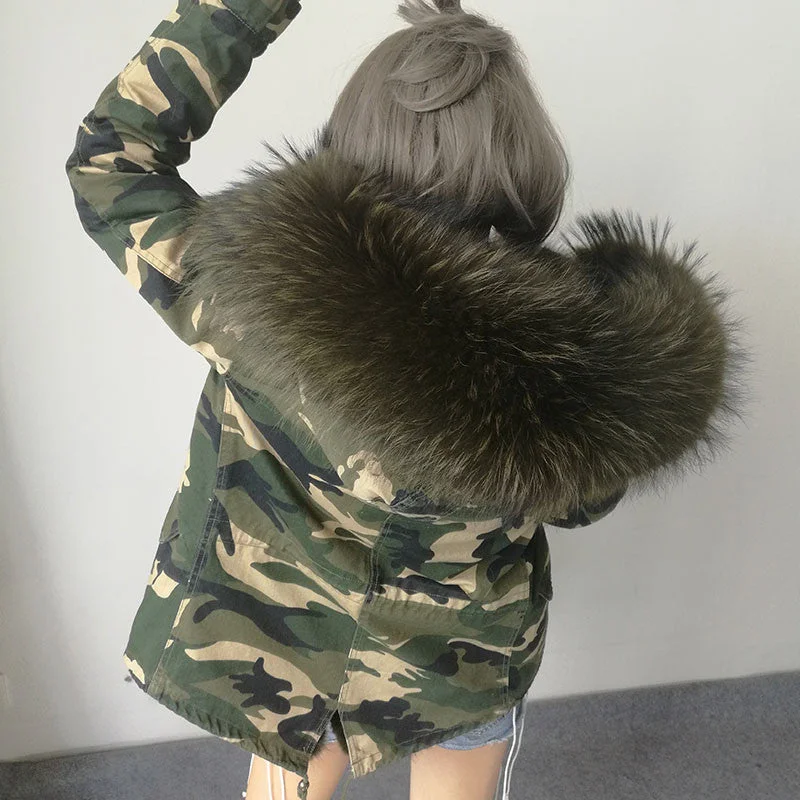 Camo parka green fur