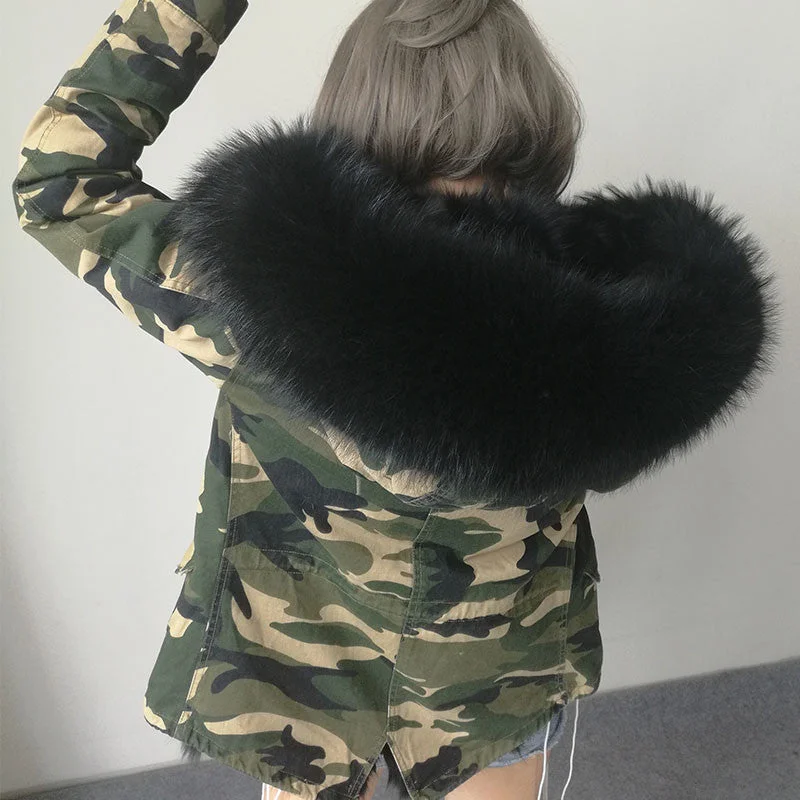 Camo parka black fur