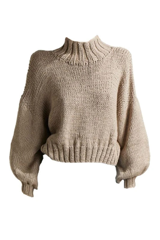 EVIE CROPPED TURTLENECK SWEATER Ribbed Striped Patterned