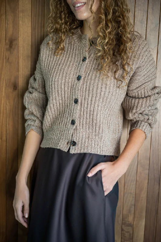 Leset Emma Rib Cardigan in Oatmeal Boxy Cardigan Fitted Cardigan A-Line