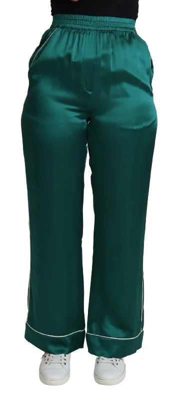 Dolce & Gabbana Exquisite Silk Pajama Trousers in Lush Women's Green Trousers Low Rise Relaxed