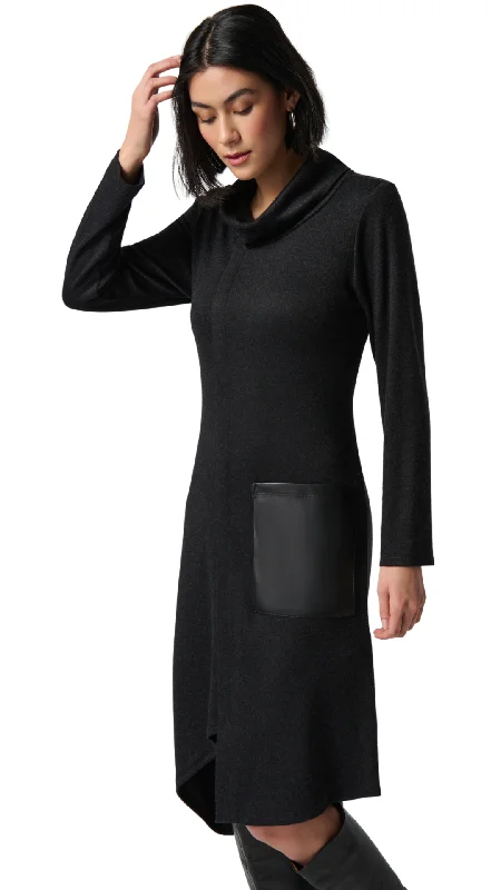 Vegan Leather Pocket Sweater Dress. Style JR234160 Fleece Fabric Down Fabric Feather Fabric