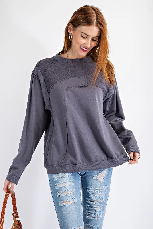 Terry Knit Loose Fit Pullover dolman Sleeve Top