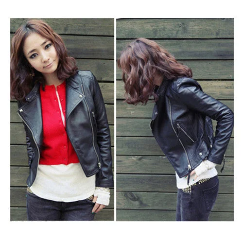 Arrival Autum & Winter Women Motorcycle Leather Jacket Slim Casual Coat Lace Jacket Ribbed Jacket Sequined Jacket