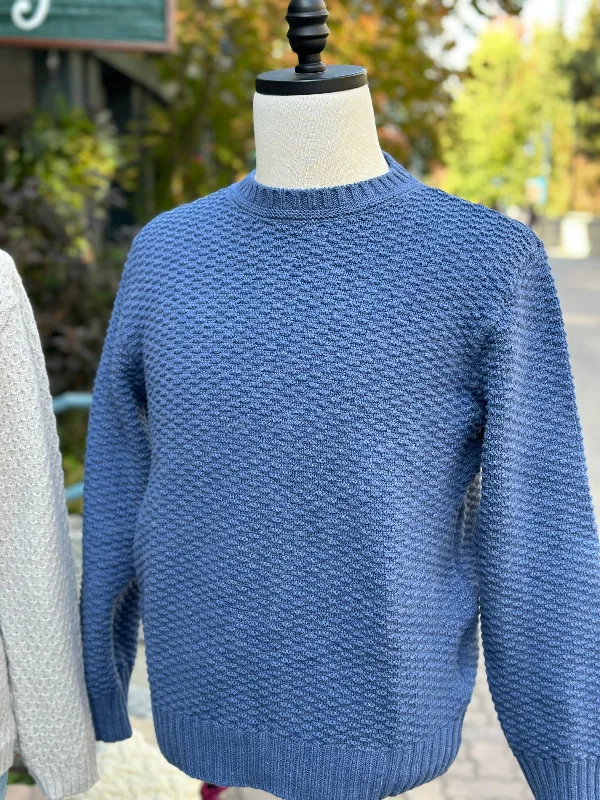 Irish - Textured Crewneck Sweater - Denim Print Jacquard Patchwork