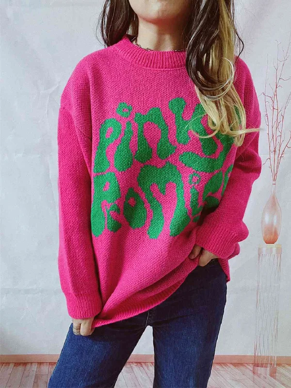 Hazel Blues® |  PINKY PROMISE Graphic Sweater Turtle Neck Boat Neck Asymmetrical Neck