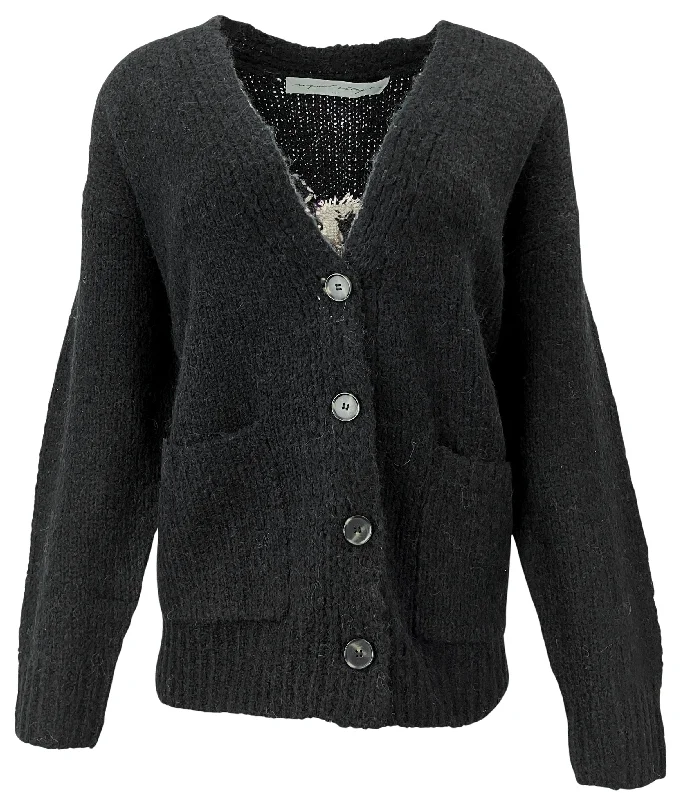 Raquel Allegra Billy Cardigan in Black Knit Fabric Woven Fabric Fleece Fabric