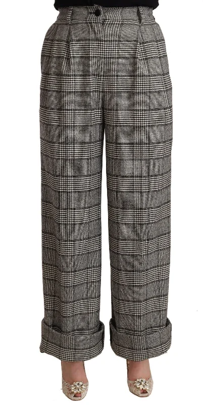 Dolce & Gabbana Elegant High Waist Straight Trousers In Women's Grey Trousers Tapered Slim Fit