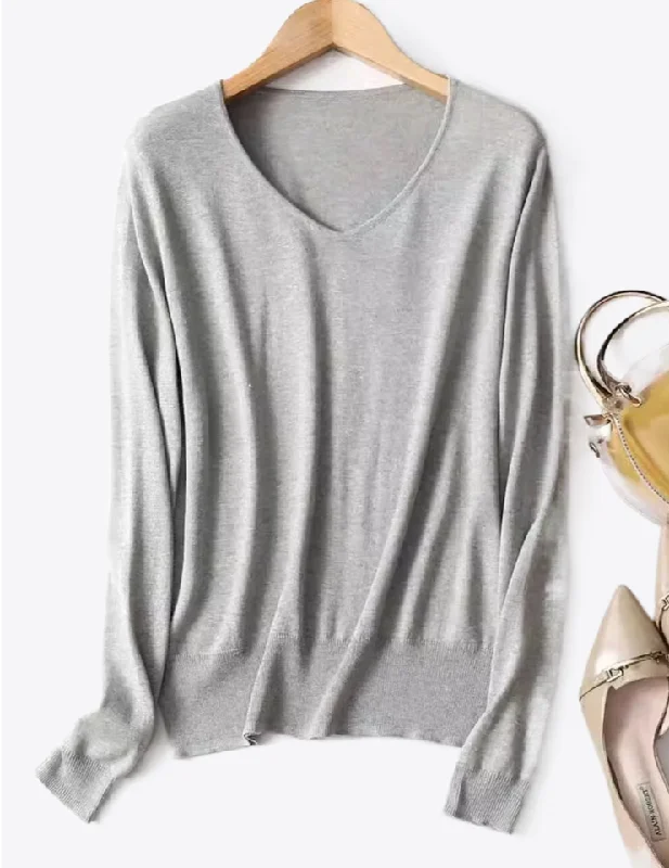 October Mist V-Neck Silk Cashmere Womens Pullover High Neck Pullover