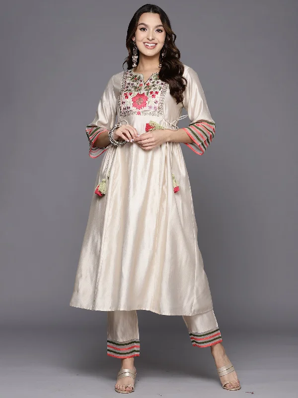 Women's White Embroidered A-Line Kurta Trousers Set - Indo Era Trousers Review Highly