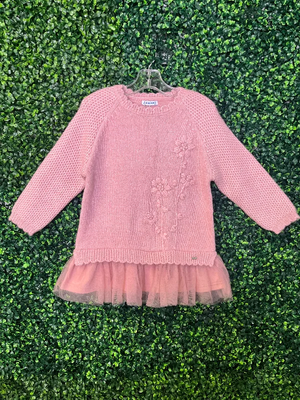 Mayoral Girls' Mauve Floral Metallic Knit Sweater Dress 4918 Chenille Fabric Brocade Fabric Lace Fabric