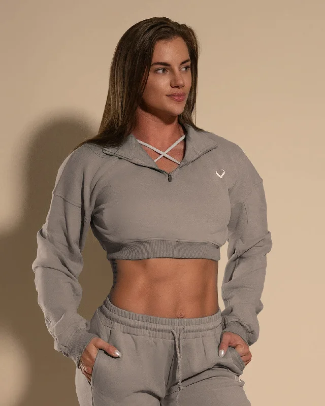 Comfy Cropped Pullover Sandstone Shirred Sleeve Feminine