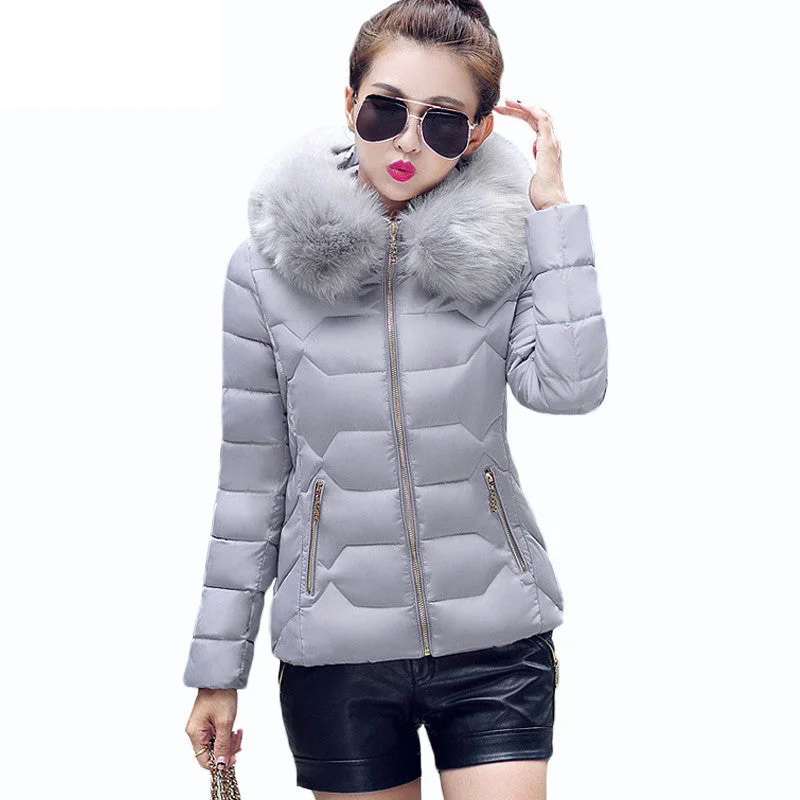 Womens Winter Jackets And Coats Women's Parkas Thick Warm Faux Fur Collar Hooded Anorak Ladies Jacket Female Manteau Femme Tiered Jacket Buttoned Jacket Zippered Jacket