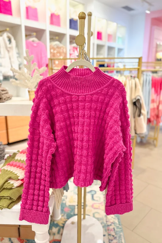 Magenta Pink Checkered Texture Sweater Sequined Glittery Shiny