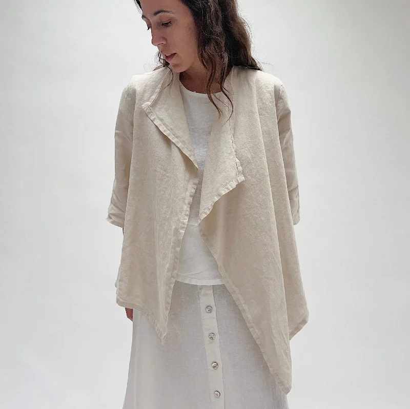 Bryn Walker | Open Linen Cardigan in Tapioca Mesh Blend Leather Blend Suede Blend