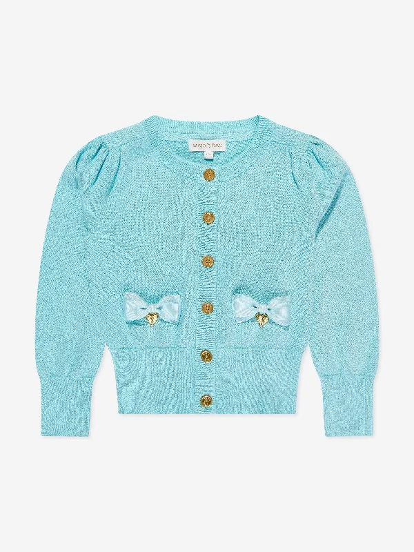 Angels Face Girls Nicolette Cardigan in Blue Mesh Fabric Canvas Fabric Denim Fabric