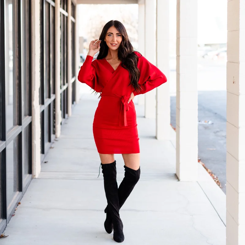 Charming Sweater Dress - Red Machine Wash Dry Clean Hand Wash