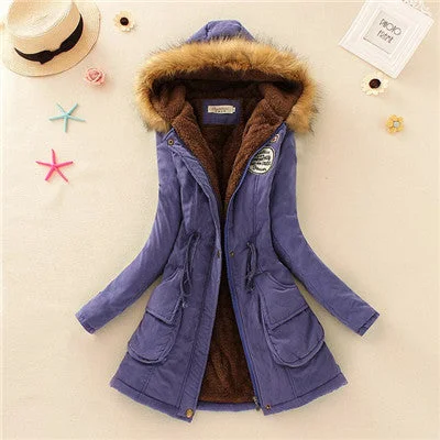 Winter Womens Parka Casual Outwear Military Hooded Coat Winter Jacket Women Fur Coats Women's Winter Jackets And Coats SD30 Front Pockets Side Pockets Patch Pockets