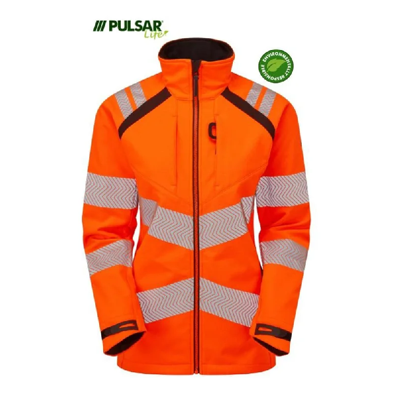 PULSAR® LIFE LFE966 GRS Women's Waterproof Hi-Vis Softshell Jacket Orange Wool Fabric Cashmere Fabric Tweed Fabric