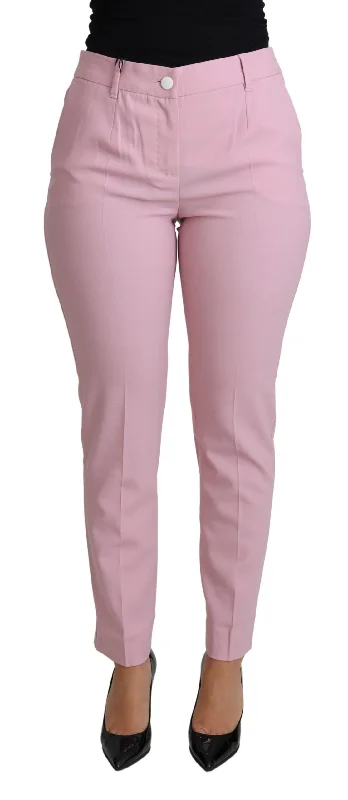 Dolce & Gabbana Elegant Pink High-Waisted Wool Women's Trousers Trousers Flared Retro