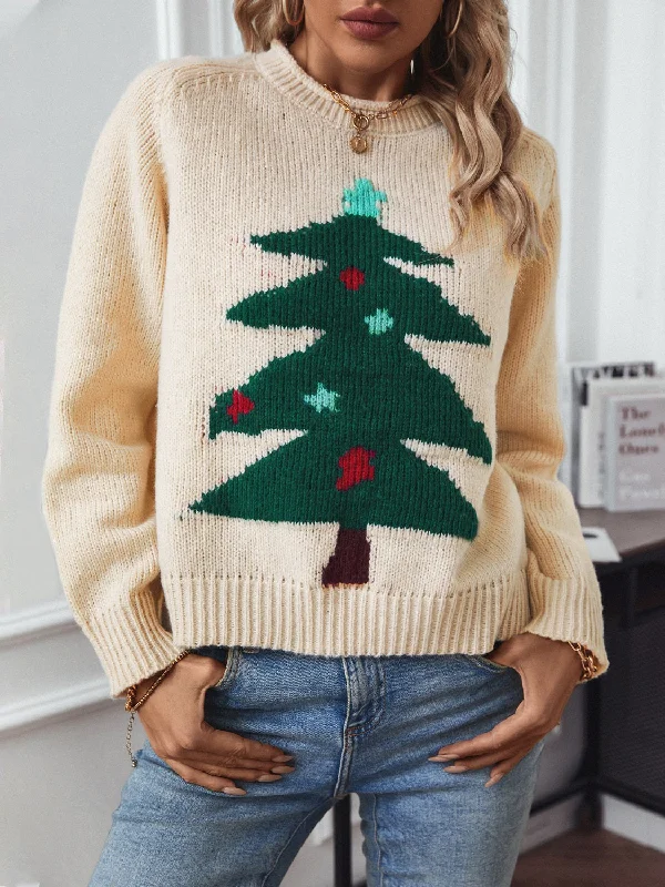 Hazel Blues® |  Christmas Tree Round Neck Raglan Sleeve Sweater Casual Formal Business