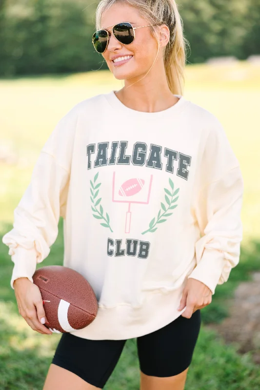 The Tailgate Club Cream Pullover Flutter Sleeve Feminine