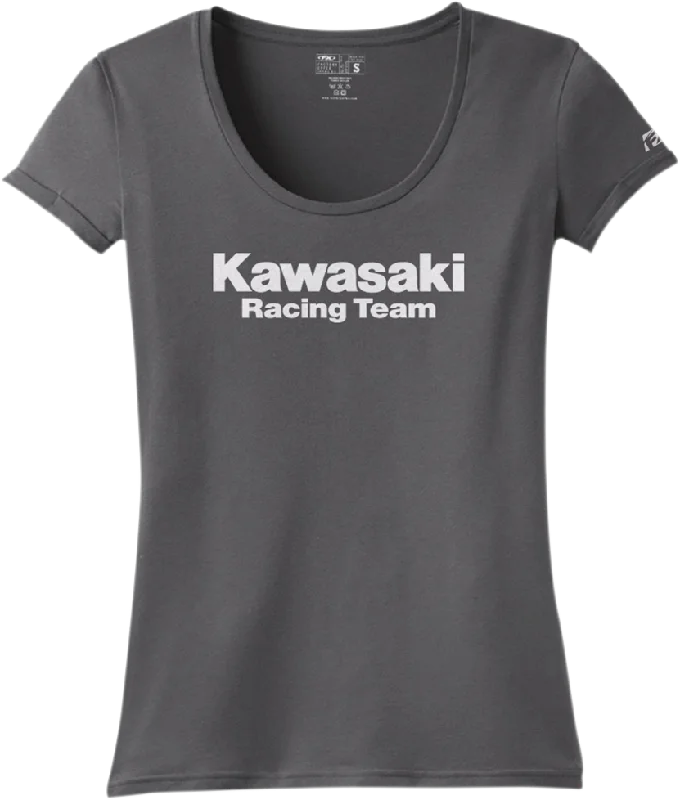 FACTORY EFFEX Women's Kawasaki Racing T-Shirt - Charcoal - XL 18-87156 Ribbed T-Shirt High Neck Heavyweight