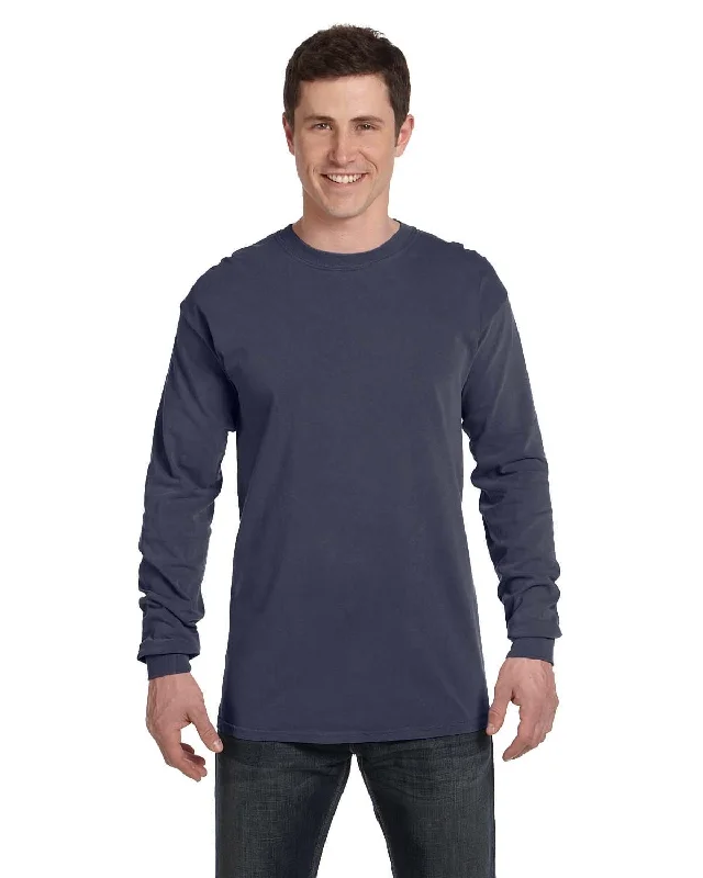 Comfort Colors Garment-Dyed Long Sleeve T-Shirt | Denim Collared T-Shirt Boat Neck A-Line