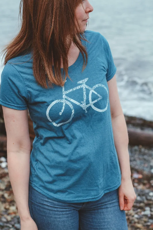 BIKE - Women's Eco Tee Heather Teal SALE Collared Crew Neck Turtle Neck