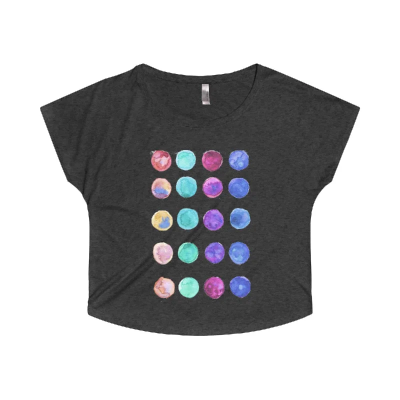 Cute Watercolor Dots Print Women's Tri-Blend T-Shirt Made in U.S.A. (US Size: S-XL) Embroidered Appliqued Beaded