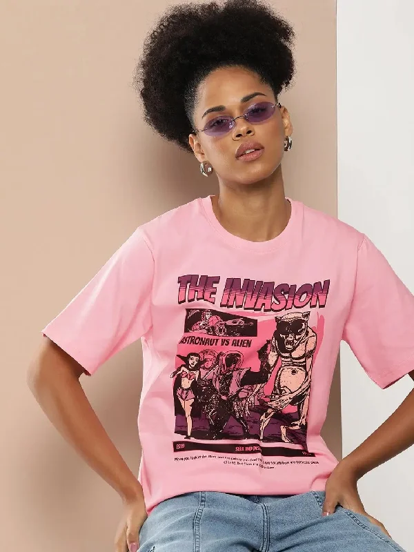 Difference of Opinion Pink Graphic Oversized T-Shirt-DOWMN320PINK-XS Chenille Blend Fleece Blend Nylon Blend