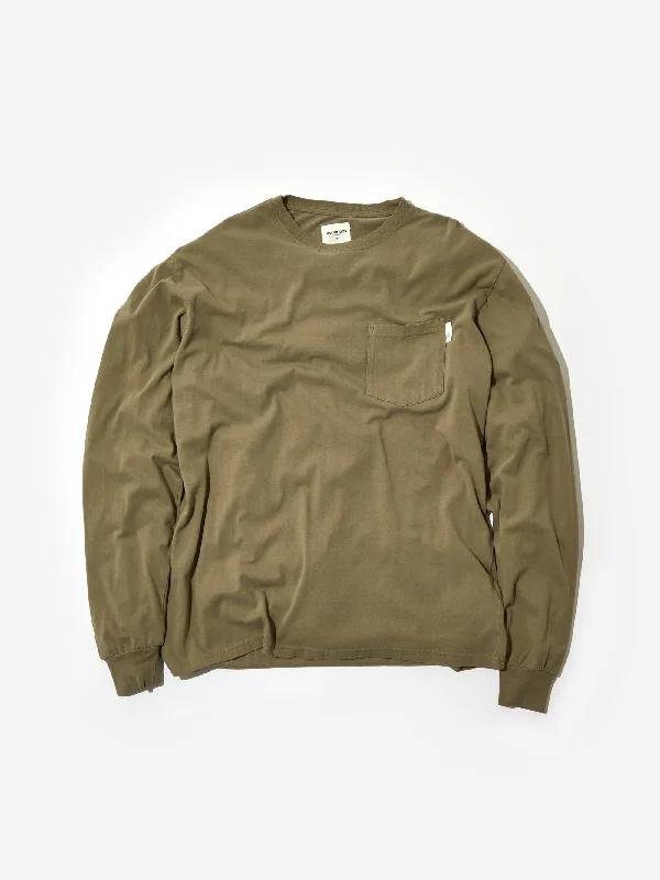 Goodhood Worldwide Basic Longsleeve Pocket T-Shirt - Olive Beaded Sequined Faux Fur