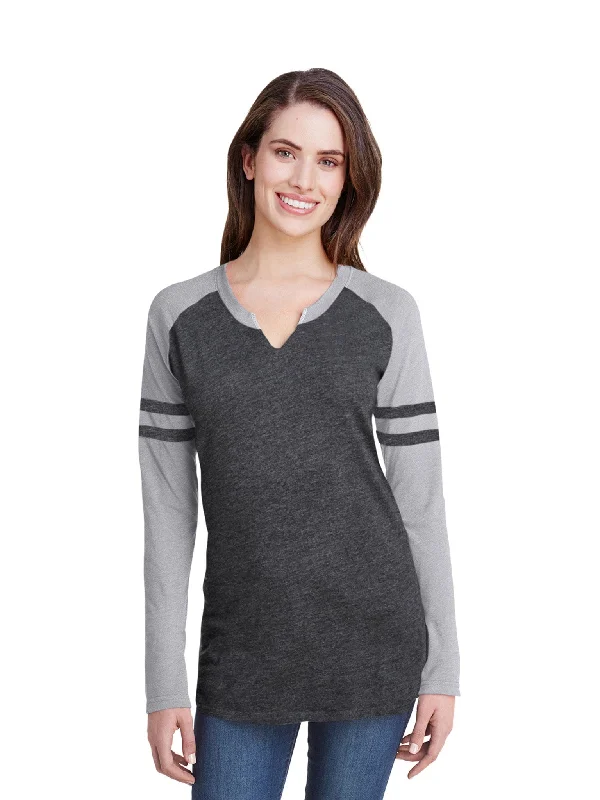 LAT Ladies Gameday Mash-Up Long Sleeve T-Shirt Front Pockets Side Pockets Patch Pockets