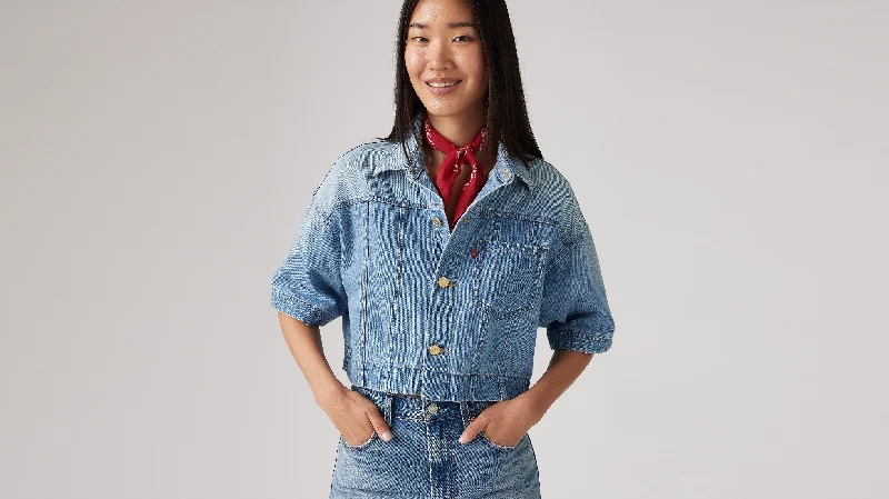 Levi's® Women's Lunar New Year Cropped Short-Sleeve Shirt Zippered Front Buttoned Front Snap Front