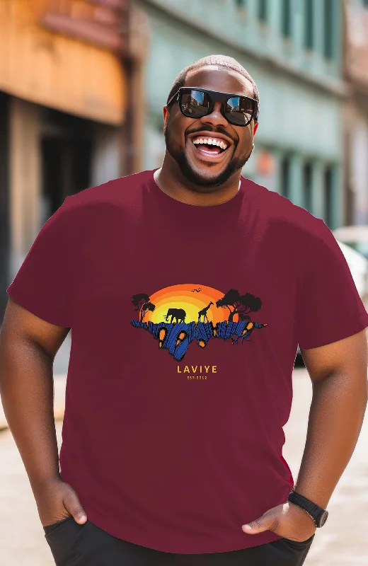 Maroon African Safari Graphic T-shirt Unisex African Print T-Shirt  | ENUGU Mesh Blend Leather Blend Suede Blend