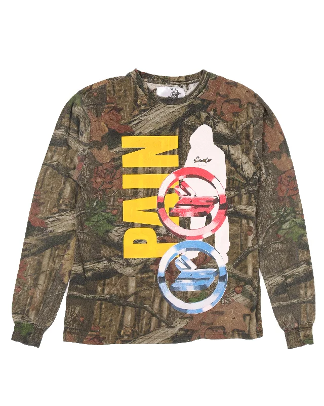 Born From Pain Silhouette Long Sleeve Camouflage T-Shirt Mesh Blend Leather Blend Suede Blend