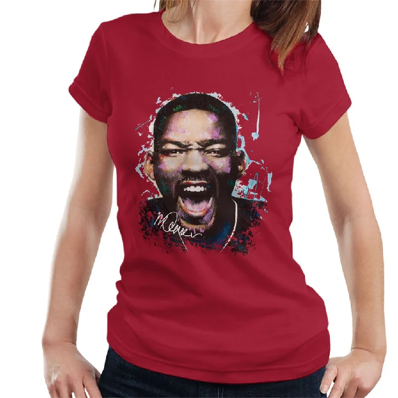 Sidney Maurer Original Portrait Of Will Smith Women's T-Shirt Hooded Caped Shawl Collar