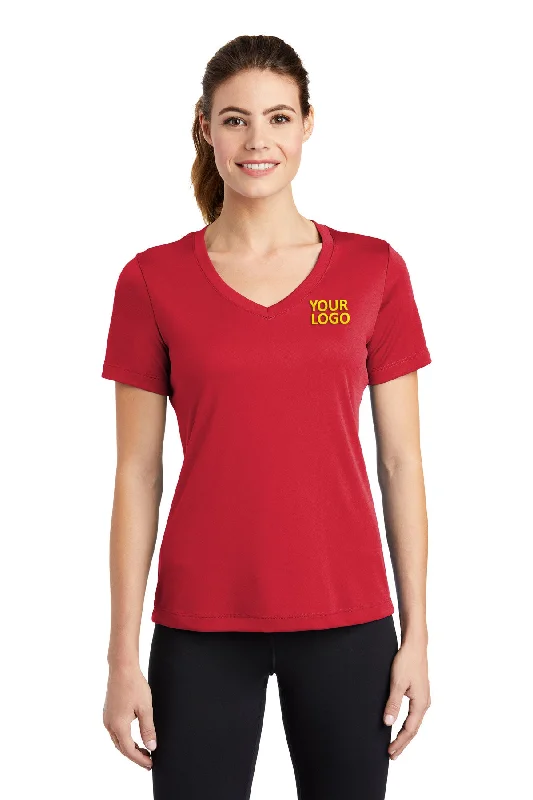 Sport-Tek Ladies PosiCharge Competitor Custom V-Neck Tee's, True Red Fleece Fabric Down Fabric Feather Fabric