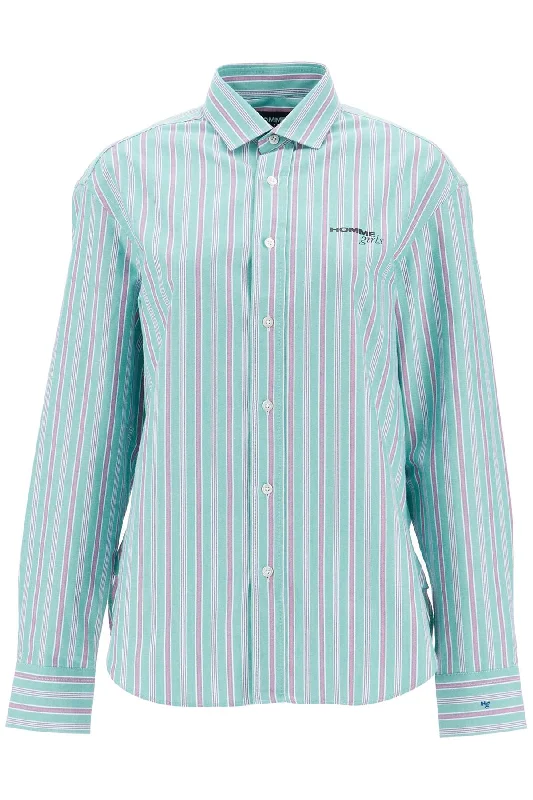 Striped Oxford Shirt For Men Chenille Brocade Lace