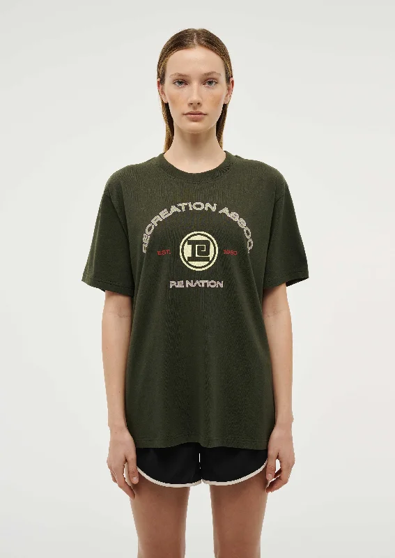 THROWBACK SHORT SLEEVE TEE IN FOREST NIGHT Satin Fabric Silk Fabric Chiffon Fabric