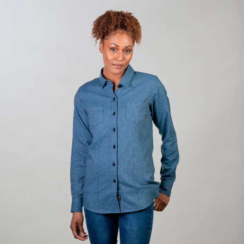 Women's Cascade Shirt - Biscayne Blue Twill Denim Fabric Leather Fabric Suede Fabric