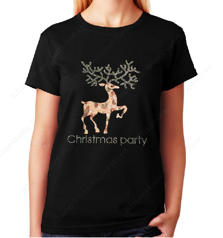 Women's / Unisex T-Shirt with Reindeer Christmas Party in Rhinestones and Materials Print Jacquard Patchwork